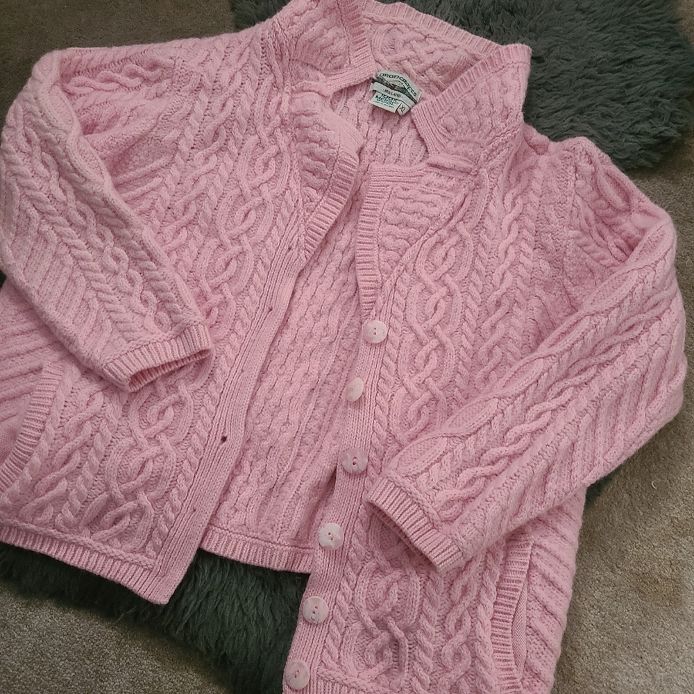 Pink vintage wool button granny sweater